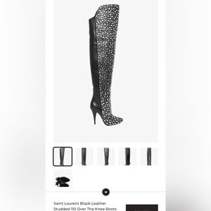 NWT Yves Saint Laurent Black Leather Studded 110 Over Knee Kiki Boots size 38